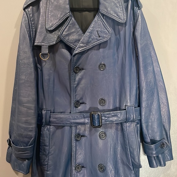 VINTAGE BLUE LEATHER TRENCH - Picture 4 of 7